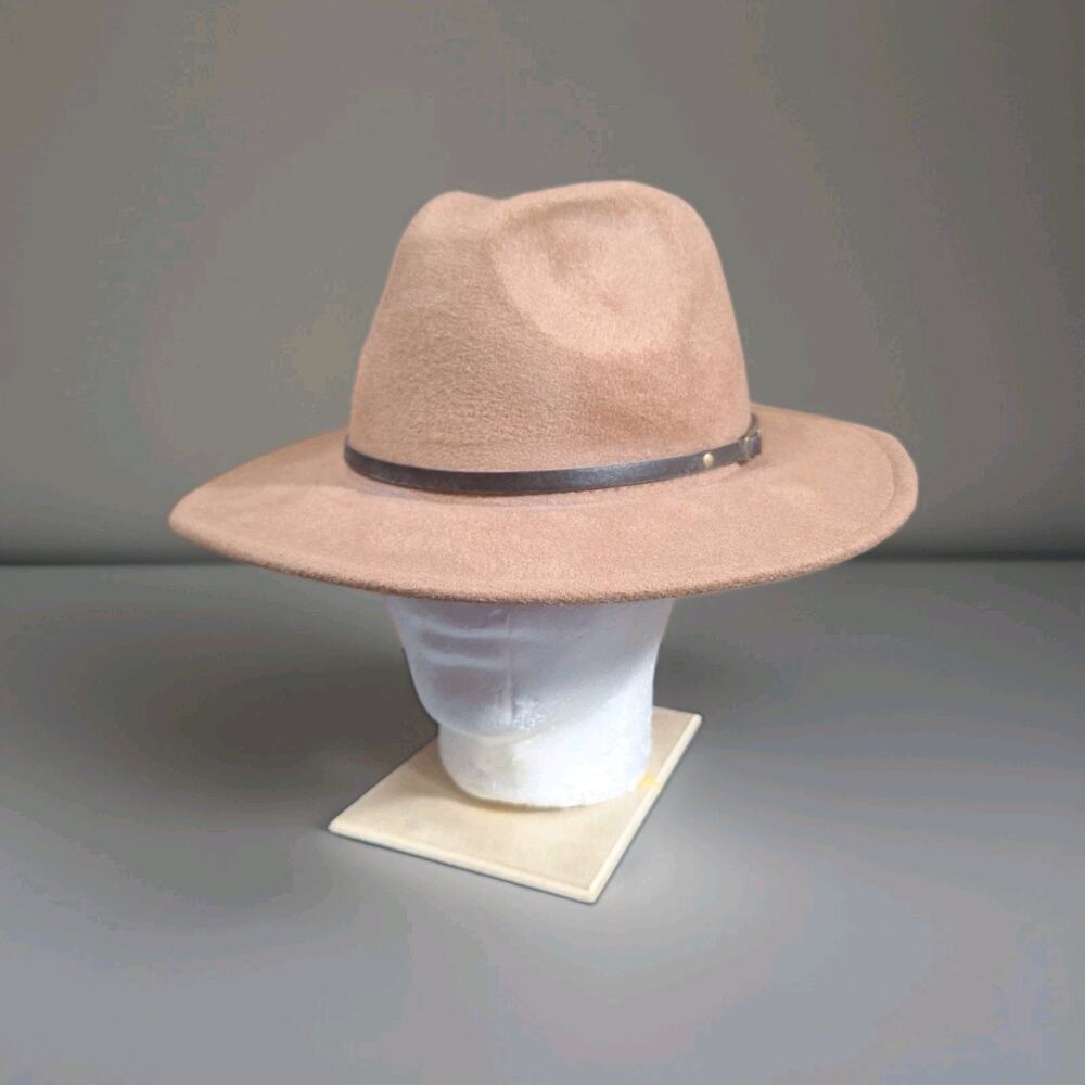 Brown Men’s Fedora Felt Hat Wide Brim Solid Band, Polyester Wool One Size